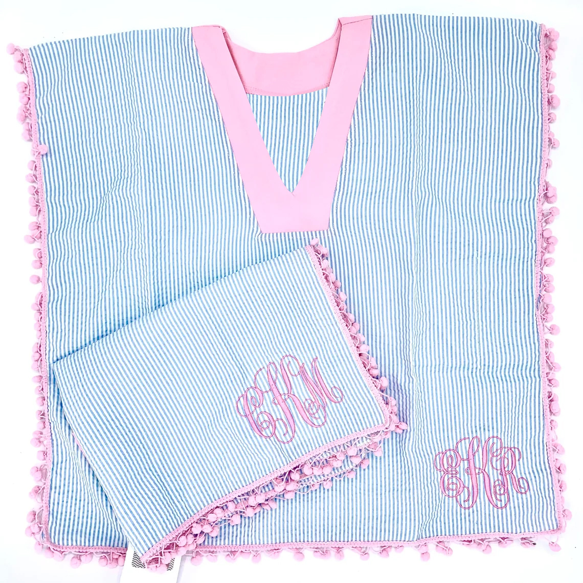 Monogrammed, детский купальник Seersucker, пляжная одежда для женщин и девушек, пляжная одежда с помпонами