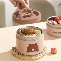 Boîte à lunch isotherme en plastique, motif dessin animé, ronde, 1-3L, étanche, écologique, compatible micro-ondes, chauffante à l'eau, pour enfants