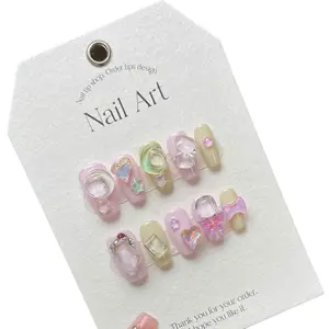 Candy Fruit Pink Nail Tips False Girls Cartoon Press on Nails Full Cover Press On Nails Short