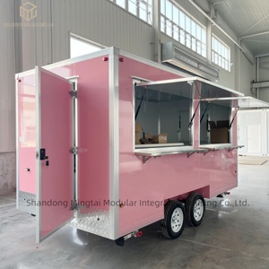 Remorque de cuisine mobile commerciale de 14 pieds avec structure en aluminium pour la vente de burgers/hot-dogs/pizzas/barbecues/churros, couleur rose - Product Image 2