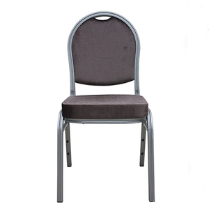 Meubles de banquet d'occasion modernes empilables en tissu gris, métal, acier, tube, chaise de banquet à dossier rond bon marché pour hôtel - Product Image 2