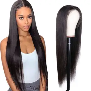 FH wholesale bone straight closure wig pre plucked 4 by 4 straight frontal lace wig human hair wigs