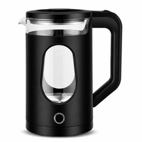 Bouilloire électrique en verre trempé 1,8 L 1500 W avec contrôle mécanique de la température, protection contre l'ébullition à sec et base rotative à 360°