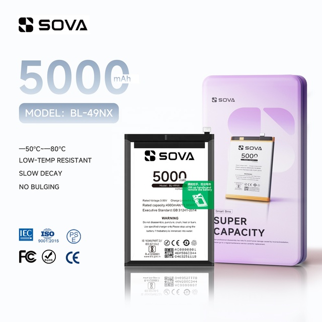 SOVA Factory Custom Rechargeable 3.85V Li-ion Polymer Battery BL-49NX for Infinix Hot 30i 40i Smart7 Smart8 Pro Mobile Phones