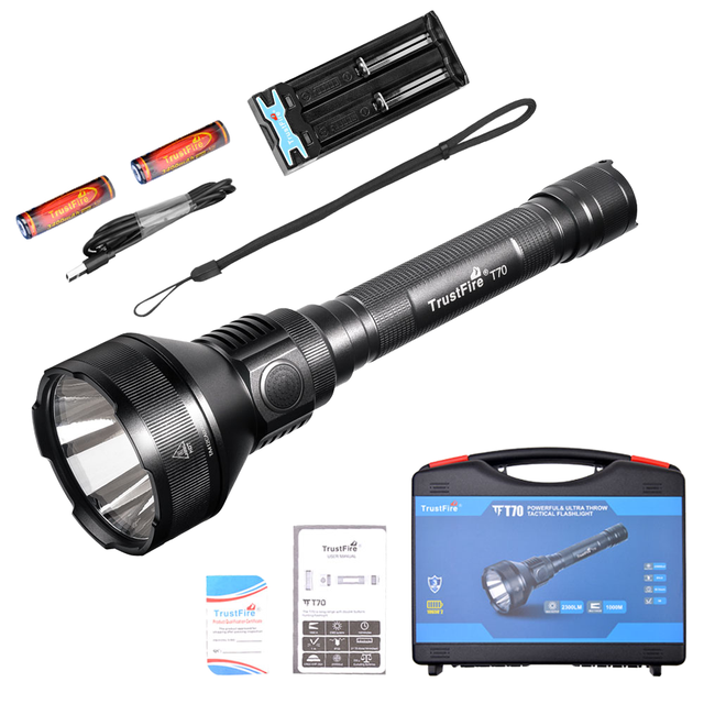 For 1800 Lumens Rechargeable Aluminum Alloy Tactical Flashlight IP68 Waterproof LED for Hunting Security Camping