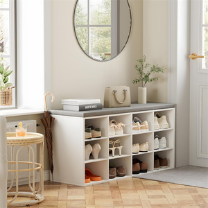 Banco Zapatero Multifuncional de Madera Maciza con 12 Compartimentos y Cojín - Product Image 5