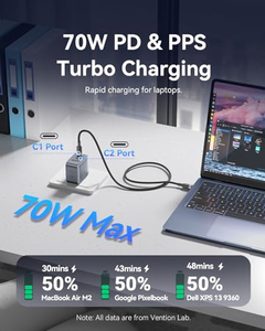 Chargeur portable 33 GaN avec câble USB-C et 3 ports USB pour téléphone portable - Product Image 3