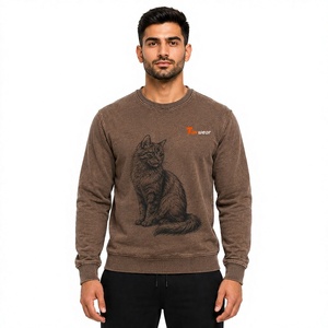 Sweat-shirt à col rond à manches longues pour homme, en coton 100% respirant, à séchage rapide, écologique, doublé en polaire, effet délavé minéral et délavé à l'acide - Product Image 1