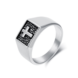 Men's <b>Titanium</b> Steel Cross <b>Ring</b> Square Geometric Design Index Finger Fashion Jewelry Gift Gold Black Steel Color - Product Image 5