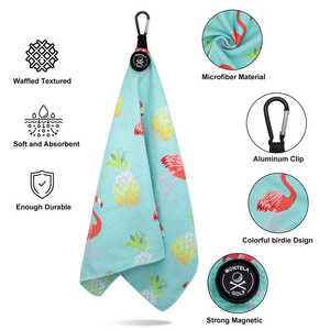 Serviette de golf à clip magnétique, motif flamant rose et ananas, gaufré tropical, mousqueton, séchage rapide, durable, pour sac de golf, logo personnalisé, OEM - Product Image 5