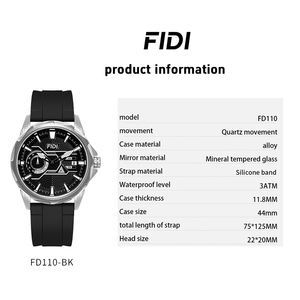 Reloj Deportivo de Cuarzo para Hombre FIDI, Esfera Blanca y Negra, Correa de Silicona, Resistente al Agua, con Fecha, Casual, de Negocios, OEM, ODM, Logotipo Personalizado - Product Image 5