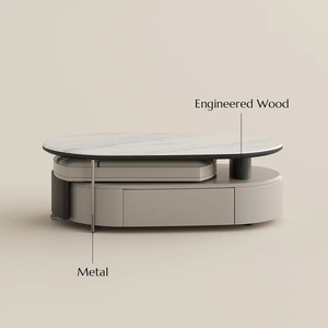 Table basse ovale moderne de 47 pouces en pierre frittée rétractable, offrant un grand espace de rangement pour les salons et les hôtels - Product Image 5