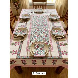 Mantel Rectangular Moderno de Algodón 100% con Estampado Floral a Mano y Servilletas para 6 Personas, Uso en Exteriores - Product Image 1