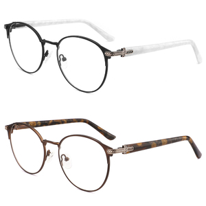 إطارات نظارات معدنية فاخرة دائرية الشكل للرجال والنساء، نظارات أنيقة بتصميم عصري مع أذرع من الأسيتات بنقشة الفهد - Product Image 2