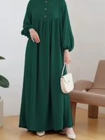 Robe longue plissée à taille haute pour femme, style abaya musulmane, décontractée, blanche, avec manches bouffantes