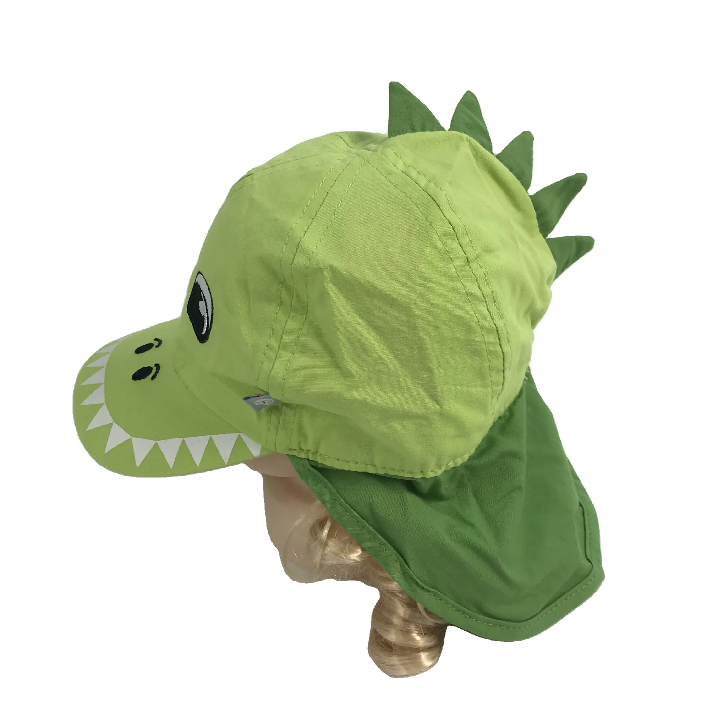 Chapéu de legionário para crianças, chapéu com protetor de pescoço tecido de popelina macio 3d com chifres de dinossauro