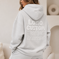 Sweat-shirt à capuche surdimensionné personnalisé pour femme, en coton, avec logo embossé au dos, style streetwear décontracté, tricoté