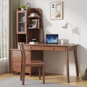 <span class=keywords><strong>Bureau</strong></span> intégré rétractable avec étagère, table d'écriture de <span class=keywords><strong>bureau</strong></span> moderne avec armoire latérale pour la maison et la chambre - Product Image 1