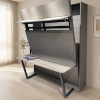 Lit Murphy moderne en fer Illusion avec bureau intégré - Pliable et réglable, tailles Full/Queen/Twin