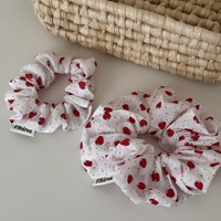 Moeder En Dochter Collectie Mooie Rode Aardbei Print Stof Haar Scrunchies Schattige Polka Dot Fruit Patroon Haarband