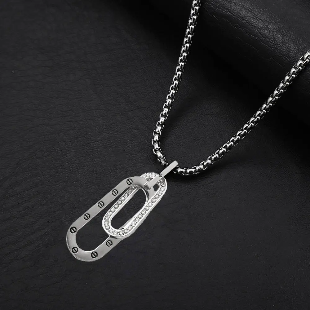 DAIHE Fashion Korean Edition New Diamond Long Double Safety Pin Necklace Hip Hop Punk Sweater Chain