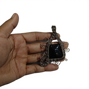 Handmade Copper Wire Wrapped Black Onyx Pendant Necklace Boho Style Jewelry Wholesale - Product Image 1