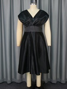 Black A-Line Casual <strong>Dress</strong> V-Neck Big Swing Washable Formal <strong>Funeral</strong> Wear Satin Party <strong>Dress</strong> - Product Image 4