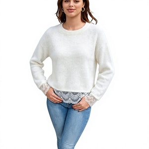 <span class=keywords><strong>Pull</strong></span> en molleton tricoté pour <span class=keywords><strong>femme</strong></span>, col rond, manches longues, avec empiècements en dentelle, style <span class=keywords><strong>vintage</strong></span>, nouvelle collection 2027 - Product Image 1