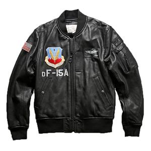 เสื้อแจ็กเก็ตหนังแท้สำหรับผู้ชายเสื้อเบสบอลปักลายปีกตรงจากโรงงาน - Product Image 1