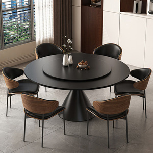 <span class=keywords><strong>Tavolo</strong></span> da Pranzo Rotondo Minimalista Italiano in Metallo <span class=keywords><strong>Nero</strong></span> Puro con Piano Girevole, Resistente alle Alte Temperature, Elegante e Lussuoso per la Casa - Product Image 1