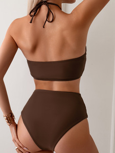 Maillot de bain <span class=keywords><strong>bikini</strong></span> à logo personnalisé pour femmes maillot de bain sexy à fente dos nu de couleur unie - Product Image 2