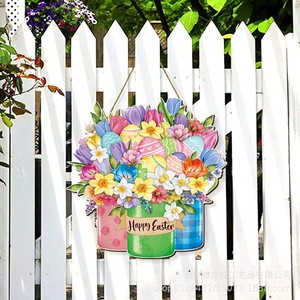 Spring Floral Wooden Hanging Tag Easter Decoration Home Door Welcome Sign Reusable Flower Shape Decor - Product Image 3