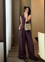 Nouvel ensemble deux pièces été 2026 pour femme : Gilet en lin et coton blanc et pantalon large coupe ajustée – Tenue de ville élégante