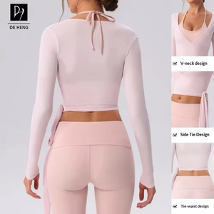 Set Sportivo da Donna <span class=keywords><strong>3</strong></span> Pezzi: Top con Logo Personalizzato, Reggiseno Sportivo e Pantaloni a Gamba Larga per Yoga e Allenamento - Product Image 1