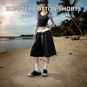 Pantalones Cortos de Punto Unisex de Algodón 100% Personalizados para el Verano 2025, Pierna Ancha, Casuales, con Estampado Moderno, Cintura Elástica Alta, Secado Rápido, Transpirables, para Mujer - Product Image 2