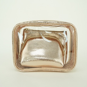 Maquiagem personalizada Saco Ouro Brilhante Toiletry Organizer <span class=keywords><strong>Set</strong></span> Batom Acessórios Pessoais Armazenamento 3pcs <span class=keywords><strong>Kit</strong></span> Viagem Saco Cosmético - Product Image 2