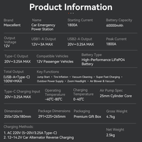 Maxcellent Car Jump Starter Tire Inflator Wireless Car Vacuum Fast-Charging Outdoor Power Bank 60000mAh Battery 1800A Peak