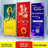 Support d'affichage télescopique en alliage d'aluminium enroulable, conception personnalisée d'affiches, production de panneaux publicitaires, support de sol vertical
