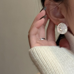 S925 plata esterlina coreano pesado trabajador retrato moneda anillo Simple INS estilo coreano moda joyería al por mayor - Product Image 4