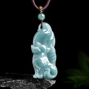 Pendentif en jadéite naturelle bleu eau de renard, bijoux unisexes pour femmes, design original, cadeau avec certificat d'évaluation DW83 - Product Image 2