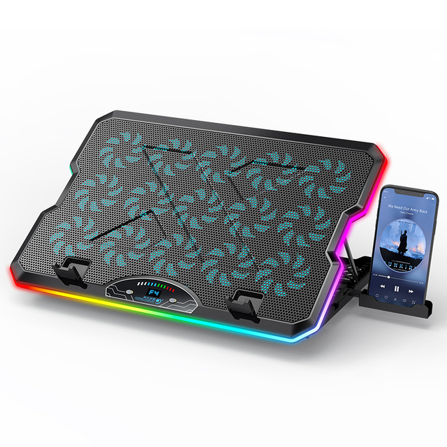 Gaming Style Laptop Cooling Pad Cooling Bracket RGB Heavy Duty 15 Fans Notebook Cooler with Phone Holder