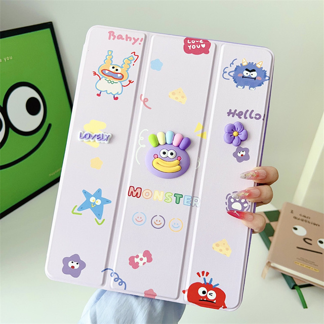 Lovely Monster Bear Fold Stand Leather Tablet Case for iPad Air Pro 10 Gen 6 10. 9 Inch Frog Magnetic Cute DIY Cover Holder 2025