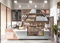 Comptoir de Bar Moderne et Tendance pour Café, Pâtisserie et Confiserie, Meuble sur Mesure en Bois pour Agencement de Magasin de Donut