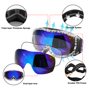 Tùy chỉnh Mens logo trên ống kính xuyên quốc gia chống sương mù unisex UV400 đôi ống Kính trượt tuyết Kính - Product Image 6