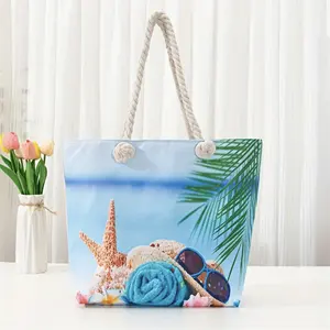 Nuevo diseño de moda, venta al por mayor, bolsos de playa grandes, bolso de moda de viaje personalizado, bolso de mano, bolso de playa de lona de algodón
