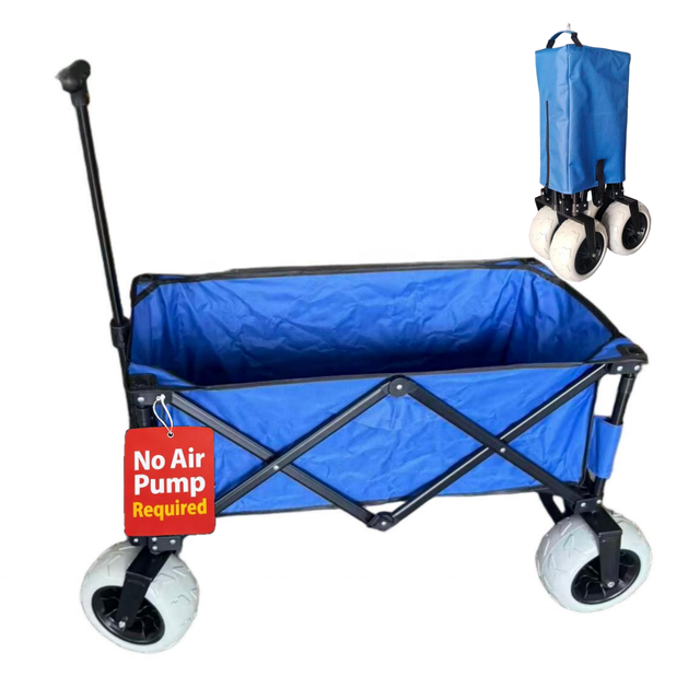 Foldable Mesh Four-Wheel Utility Cart Heavy Duty Collapsible Steel Frame Garden Beach Camping Outdoor Trolley