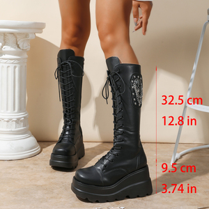 <span class=keywords><strong>Bottes</strong></span> longues à lacets et fermeture éclair latérale de style gothique américain, à semelle épaisse, punk, noires, hauteur genou, <span class=keywords><strong>bottes</strong></span> de moto Martin, pour filles branchées - Product Image 6