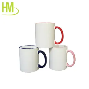 Minimalist White Ceramic Mug with Color Rim and Handle Handgrip Design for Back to School Sublimation