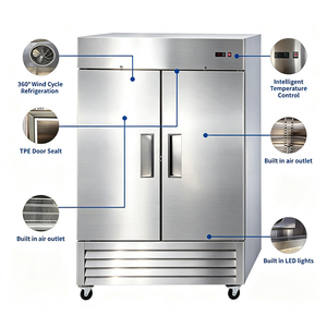 Refrigerador Comercial Vertical de Acero Inoxidable de Alta Eficiencia con Enfriamiento por Aire de 2 Puertas para Panadería y Pizzería - Product Image 4
