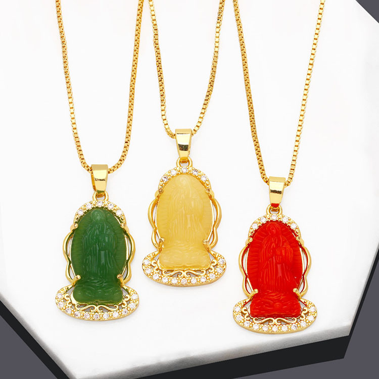 Collier Pendentif Vierge De Guadalupe Plaqué Or - Chaîne 20 Pouces, Zirconia, Neuf
